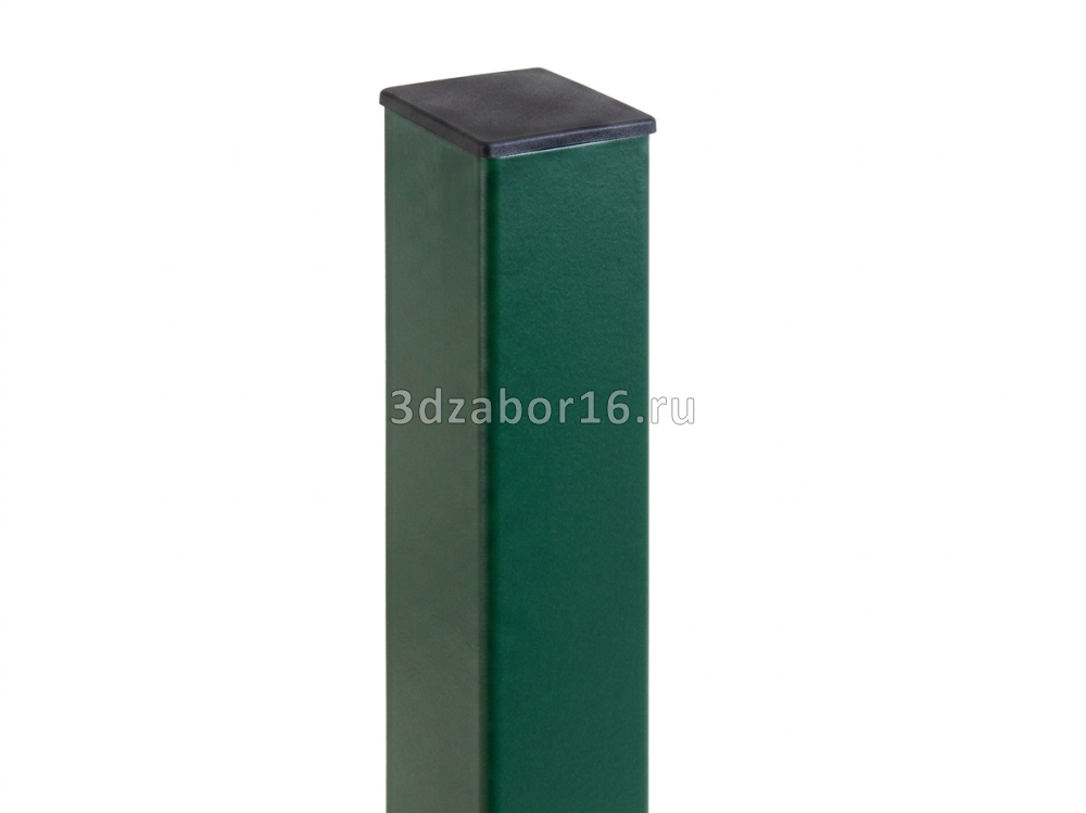 Столб 60х60х1,5 L-2,5м; с ПВХ заглушкой; Zn+ПП RAL6005